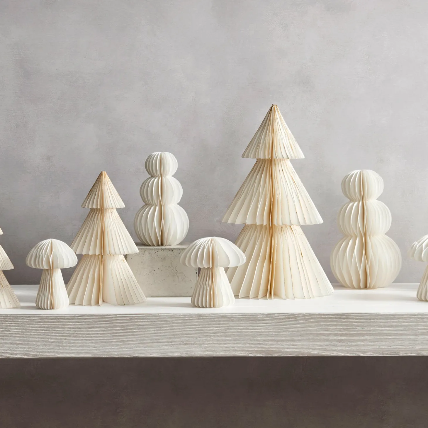 Pleated Paper Christmas Trees, Large Set of 2, Ivory