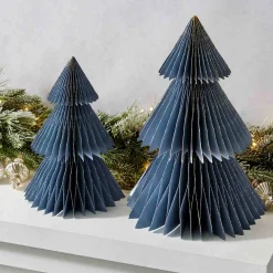 Pleated Paper Christmas Trees, Large Set of 2, Dusty Blue