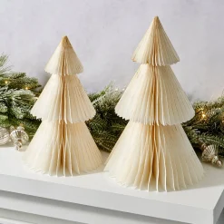 Pleated Paper Christmas Trees, Large Set of 2, Ivory