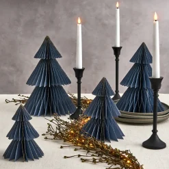 Pleated Paper Christmas Trees, Large Set of 2, Dusty Blue