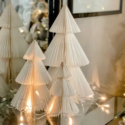 Pleated Paper Christmas Trees, Small Set of 2, Ivory