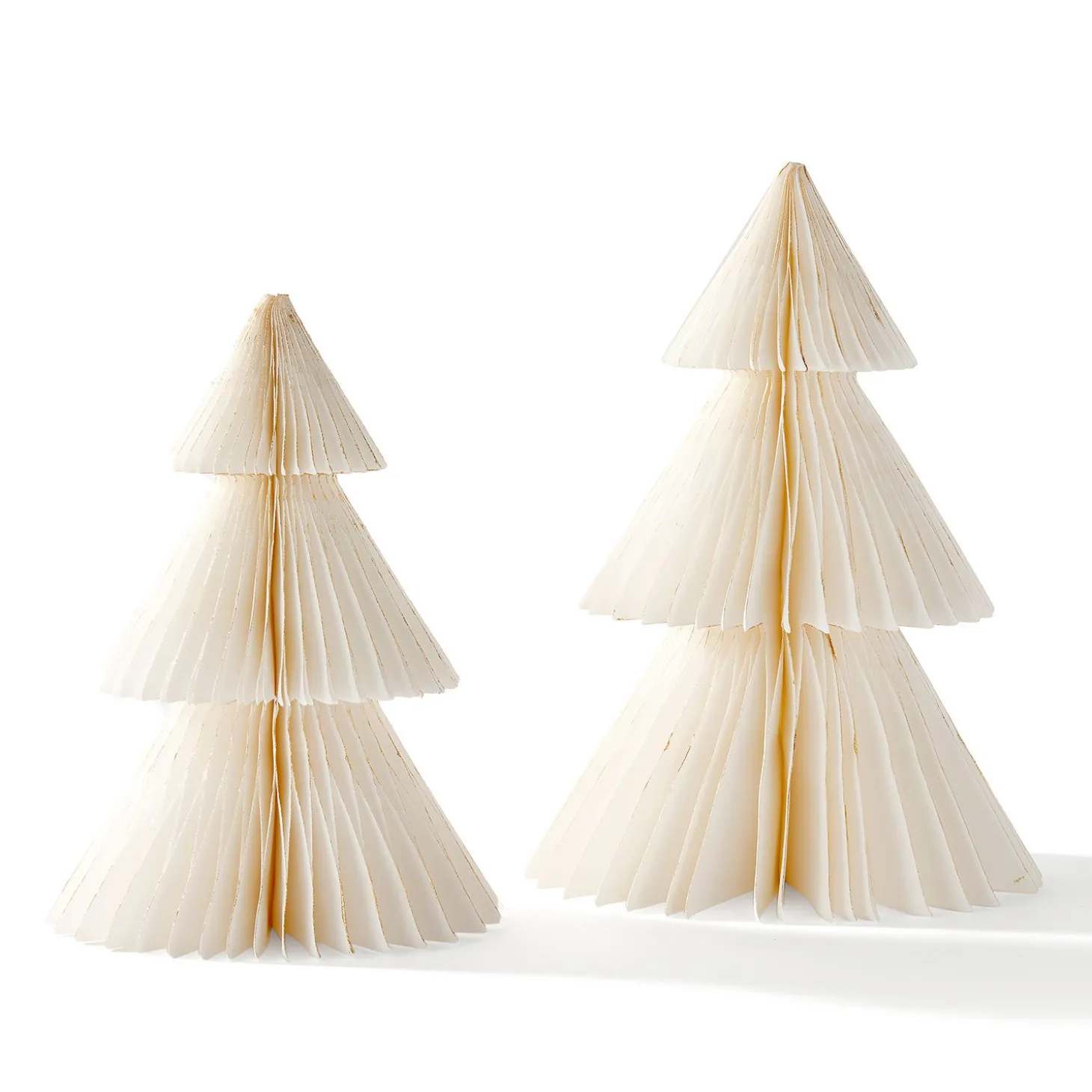 Pleated Paper Christmas Trees, Large Set of 2, Ivory