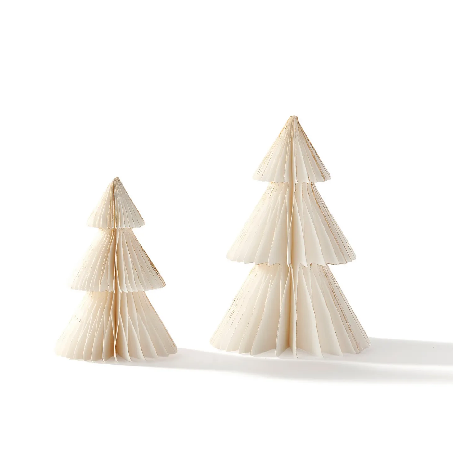 Pleated Paper Christmas Trees, Small Set of 2, Ivory