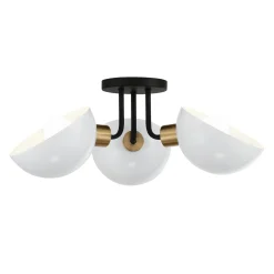 Remy 3 Light Semi-Flush, White, Black and Brass
