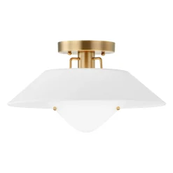 Rey Flush Mount, White and Patina Brass