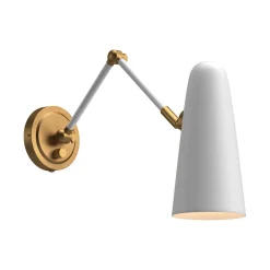 Roy Articulating Wall Sconce, White and Antique Brass