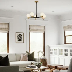 Ryan 5 Light Chandelier, Matte Black and Aged Brass