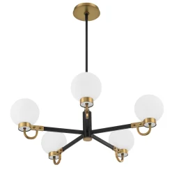 Ryan 5 Light Chandelier, Matte Black and Aged Brass