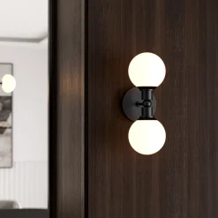 Theo 2 Globe Wall Sconce, Matte Black