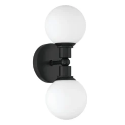 Theo 2 Globe Wall Sconce, Matte Black