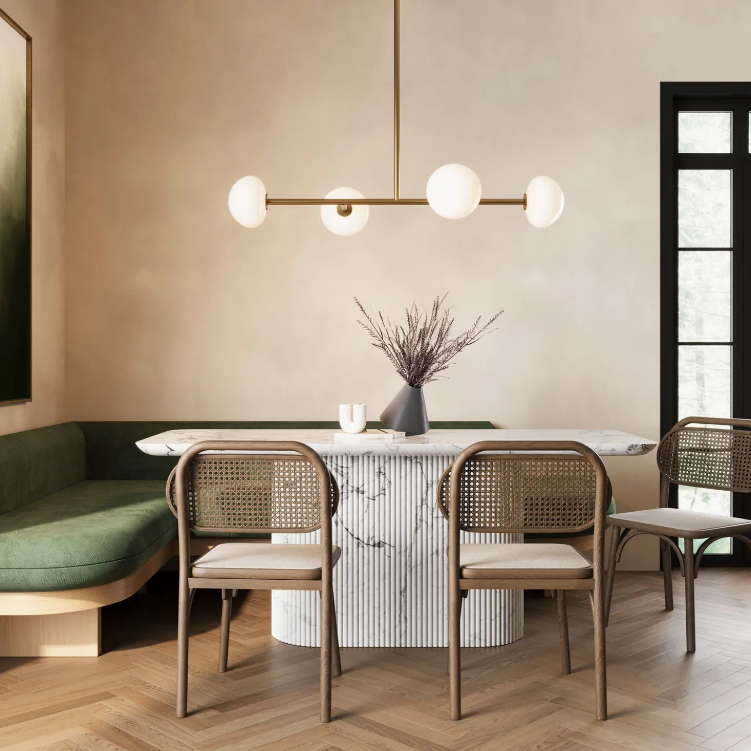 Vince 4 Light Linear LED Pendant, Aged Brass