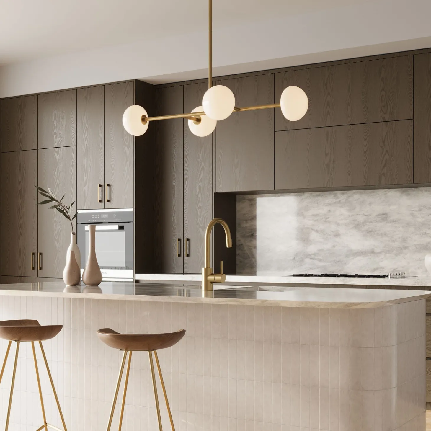 Vince 4 Light Linear LED Pendant, Aged Brass