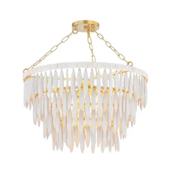 Willa Chandelier, White-Washed Wood and Aged Brass