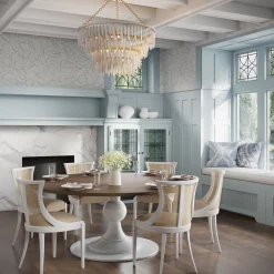 Willa Chandelier, White-Washed Wood and Aged Brass