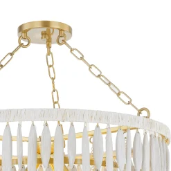 Willa Chandelier, White-Washed Wood and Aged Brass