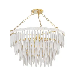 Willa Chandelier, White-Washed Wood and Aged Brass