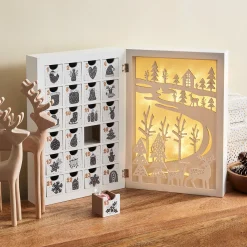 Winter Wonderland Pre-Lit LED Fold Out Wooden Advent Calendar with Drawers