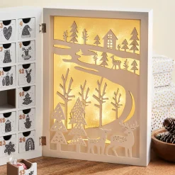 Winter Wonderland Pre-Lit LED Fold Out Wooden Advent Calendar with Drawers
