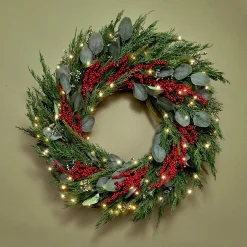 Winterberry and Greenery Wreath with 100 LEDs